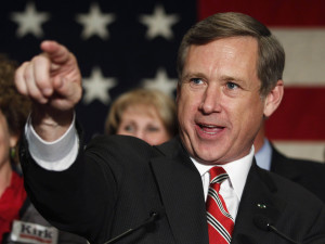 Image: Republican U.S. Senate candidate Mark Kirk of Illinois celebrates at election night rally in Wheeling